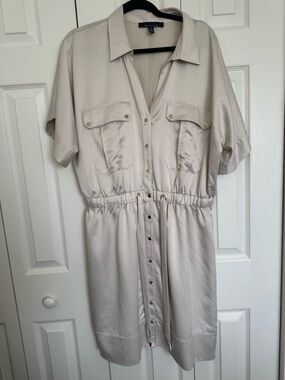 White House Black Market Cream snap -Front Midi Shirt Dress size xl
